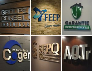 Enseigne intérieure pour la réception, lettres et logos﻿