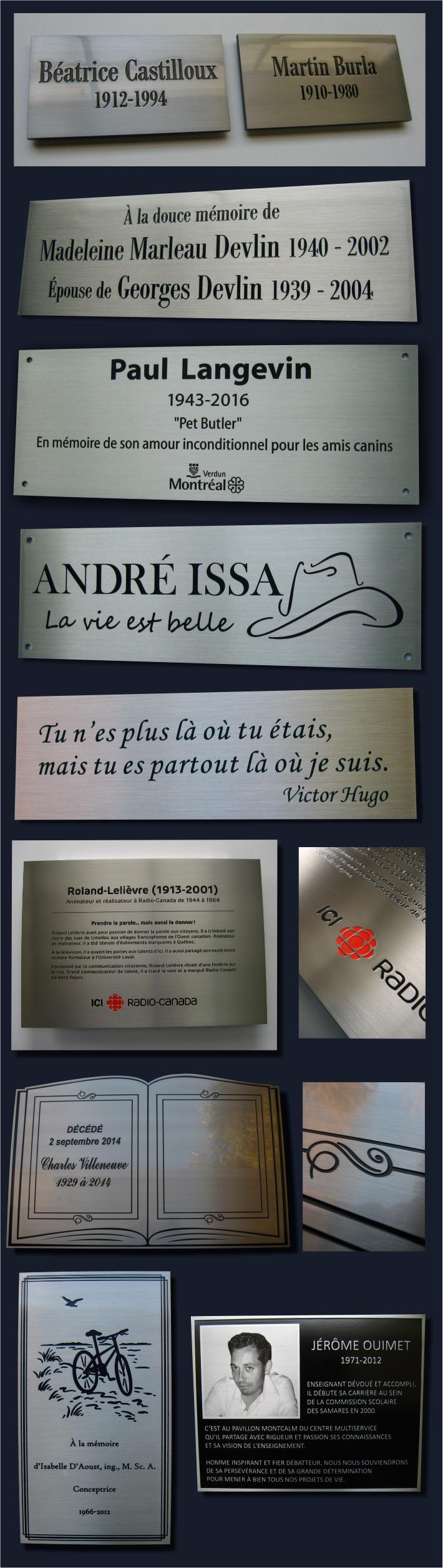 Plaque Inscription Gradification Gravure plaque souvenir en bronze, laiton et stainless | Plaques Dumas