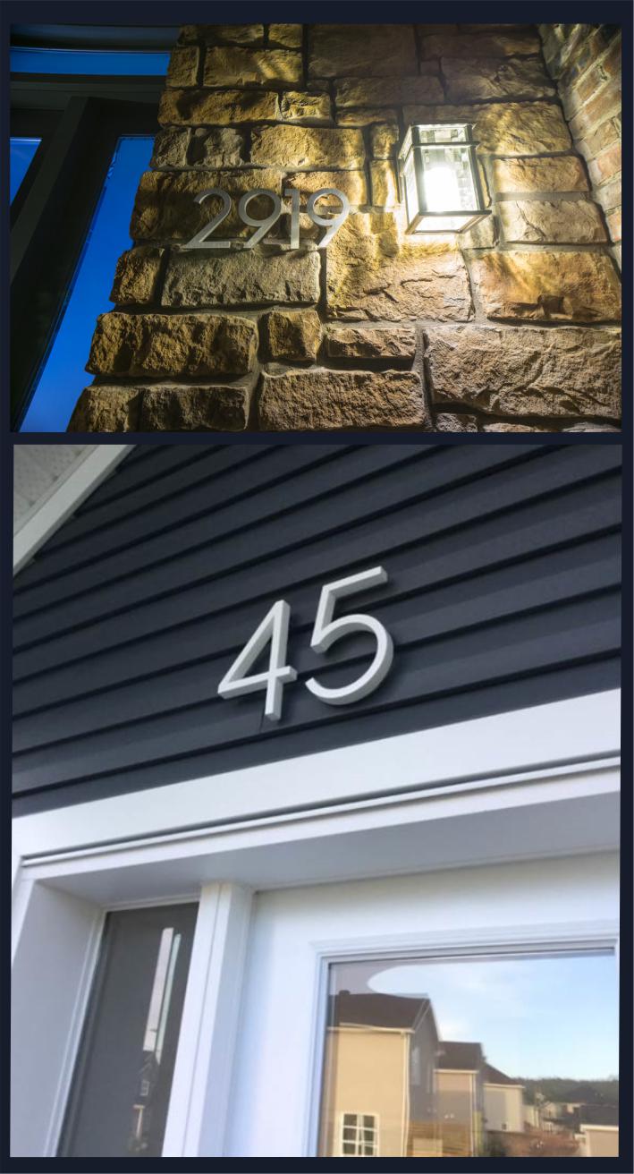 Voir les photos reçu de nos clients suite à l' installation de leur chiffre d' adresse et numéro de porte pour maison et résidence.