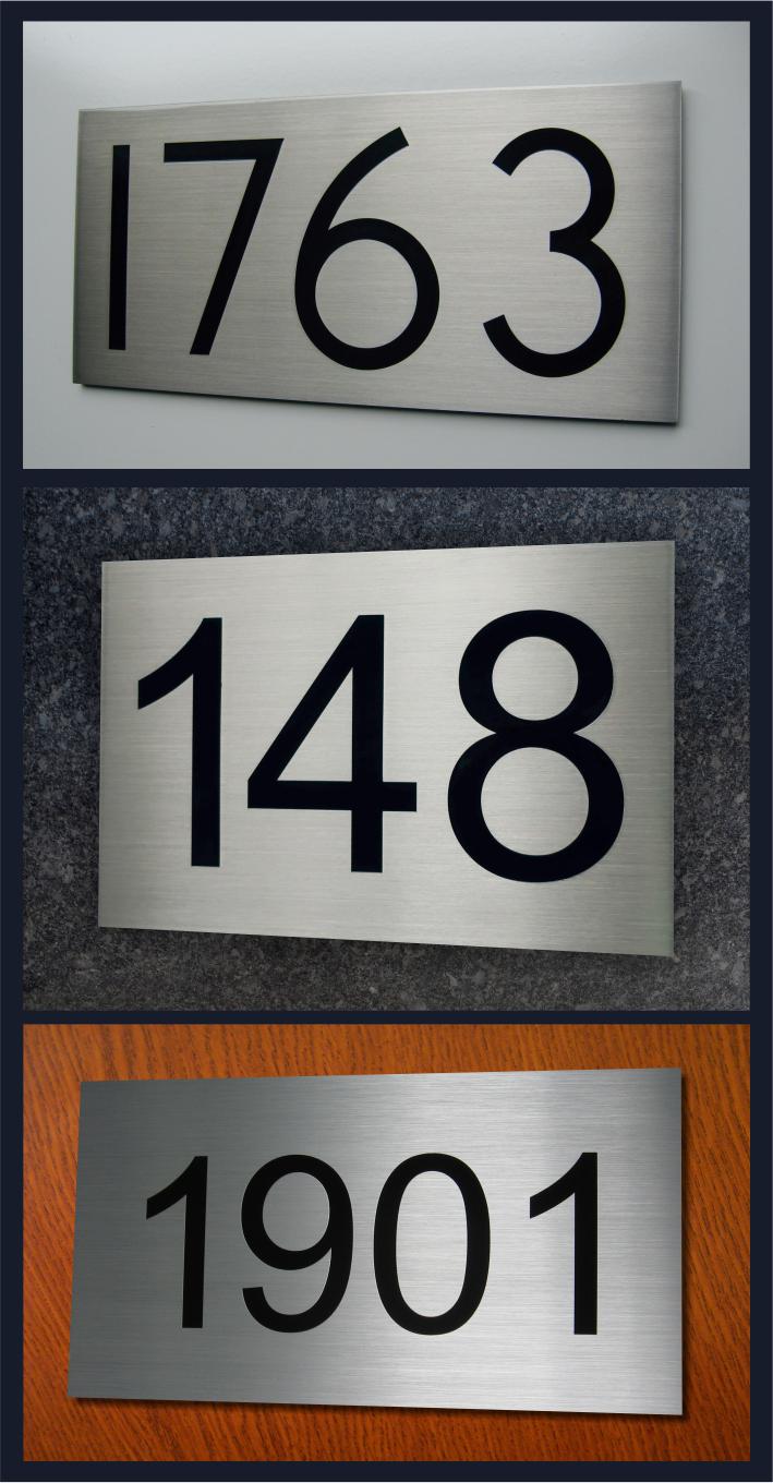 Plaque adresse moderne en aluminium et stainless gravée. De qualité supérieure, ces plaques d'adresses sont entièrement personnalisées selon vos attentes.Maison, immeuble, condo, appartement. colonne etc